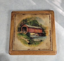 Vintage 7" Wood-Framed Ceramic