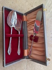 boxed set of large serving knife, fork and spoon in stainless steel EPNS