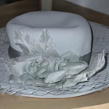 Ladies Viyella Special Occassion Pale Blue Netted Hat Flowers Rose Wedding Races