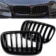 Pair Hood Front Kidney Grill Grille Gloss Black For BMW X5 X6 E70 E71 2007-2013