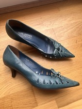 Teal Leather Bow Kitten Heels