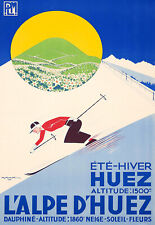 L'ALPE D'HUEZ Holiday  Ski Skiing  Travel  Poster Print Retro Wall Art