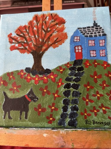 Blue house and - blue, dog