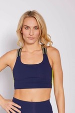 CONTUR Block Rocker Sports Crop Top, Navy/Lime, Size XS - RRP £57