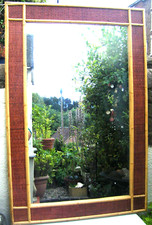 Vintage Rattan Mirror Huge Bamboo Boho Original '70's Mid Century 49'' x 32''