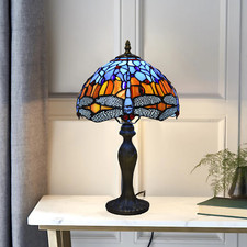 Tiffany Table Lamp Dragonfly Style 10 inch Handmade Stained Glass Multicolor UK