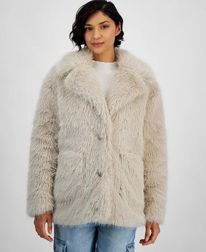 Cream shaggy faux fur jacket - faux-fur,