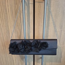 Roland Cartier  Black Fabric Flower Trim satin Clutch Bag