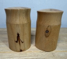 2x Vintage Hand Turned Wooden Elm Beech Lidded Storage Pots 9 x 6 cm Spice Jars