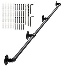 100/300CM Handrail Stair Rail Grab Balustrade Metal Staircase Banister Black Set