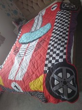 Double Bed Spread Kids Racing Car Quilted Boys Red Formula One Cotton Blend