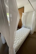 CHILDRENS 4 POSTER BED FRAME-WHITE BUTTERFLY DETAILING-3FT SINGLE-DRAPES