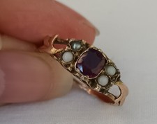Antique 9ct Or 18ct Yellow Gold, Amethyst And Pearl Ring. Size N