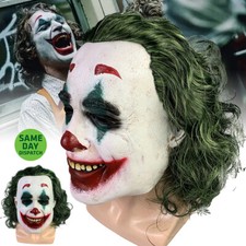 Halloween Fancy Costume Props Party Scary Cos Joker Clown Latex Mask Green Wig