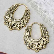 18ct Gold GF Large Classic Creole Hoop Earrings Romany Gypsy Style 18k Filled