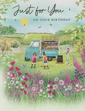 OPEN FEMALE HAPPY BIRTHDAY GREETING CARD 7"X5.5" PROSECCO VAN