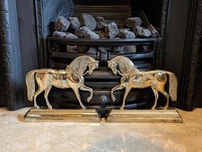 Antique Cast Brass Pair Of Horse Hearth Fireplace Decorations