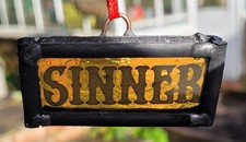 Stained Glass Sinner church amber leaded hanging piece 6.5 cm x 3.5 cm