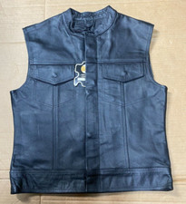 BIKERS GEAR Mens Motorcycle Leather Waistcoat 36" chest (zip & popper fasting)
