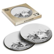2 x Boxed Round Coasters - BW