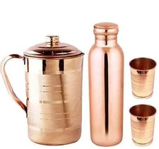 Pure Copper Water Pitcher Jug 2 Litre Water Bottle Flasks Tumber Glass Set Of 4