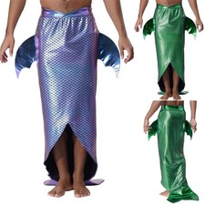 Adult Men Shimmering Mermaid Tail Skirt Cosplay Costume Themed Parties Halloween