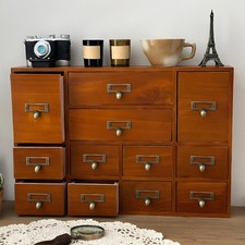 Desktop Small Cube Boxes Chest of Drawers Organizer Unit Rustic Wood Apothecary