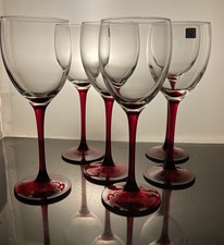 Set of 6 Vintage Red Luminarc Stem Wine Glasses (250ml) France