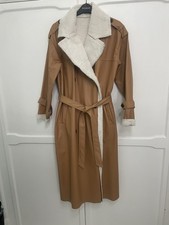 Full length ladies Tan / cream PVC fake fur lined coat, belt, pockets