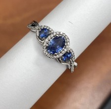 Le Vian  Sapphire with Diamond Halo Three-Stone Ring 14k White Gold Size 6