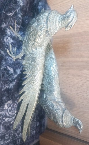 White metal pair pheasants - metal,