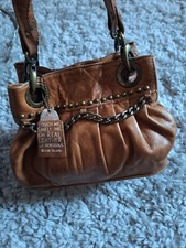 River Island Vintage Small Tan Leather Handbag, Chain Detail. Rare