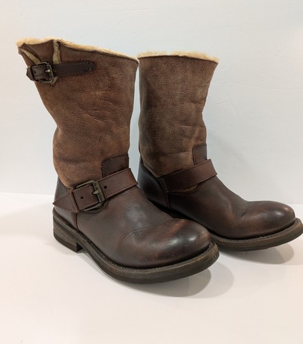 Ash brown leather shearling - leather,