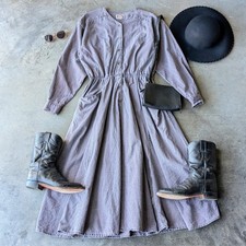 Vintage 80s Banana Republic Purple Gray Long Sleeve Denim Midi Shirt Dress large