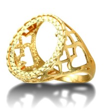 9ct Gold 1/10 Krugerrand Ring with Heart Design Shoulders — Romantic Craftsma...