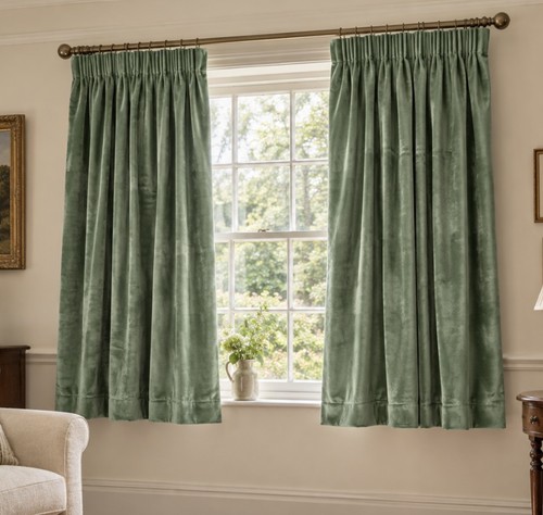 Vintage velvet curtains - vintage, sage