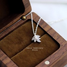 Sterling Silver Crystal Cubic Zirconia Maple Leaf Pendant Necklace