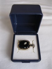 vtg Tie Clip Onyx & Diamante square shape design 1950's Stratton, Nippy back pin