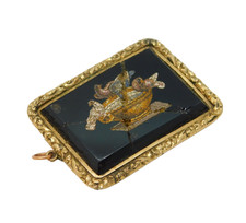 19th Century Yellow Metal Micro Mosaic Doves of Pliny Pendant AF Antique c1860