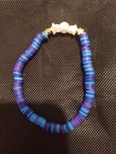 Dark And Light Blue Clay Bead Bracelet