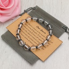 GEMSTONE BRACELETS 8MM Handmade Crystal Healing Chakra Velvet Pouch & Card.