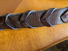 horse reins brown leather laced for better grip 136cm long 2.5cm wide 1 pair  