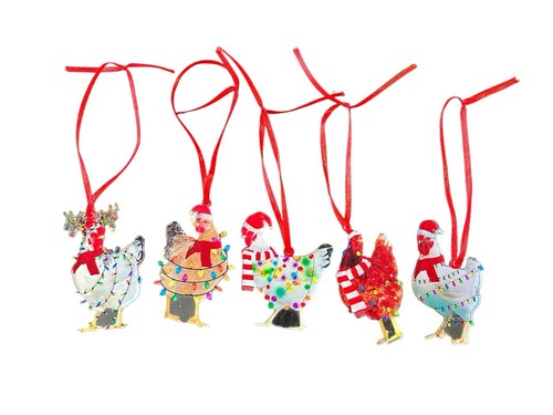 Chicken christmas ornament lot - chicken,