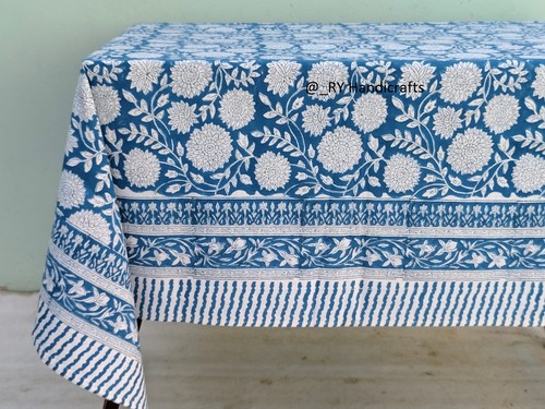 Blue block print table cover - block,