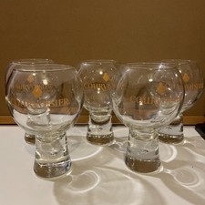 5 Courvoisier thick stemmed brandy glasses. Quite rare in this style.