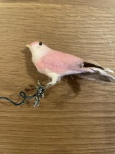 Vintage Bird, Spun Cotton, Wire, Feather, Christmas Tree Ornament (ref 6)
