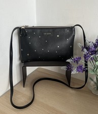 Ted Baker Soline Black Pebbled Leather Star Print Double Zip Pouch Crossbody Bag