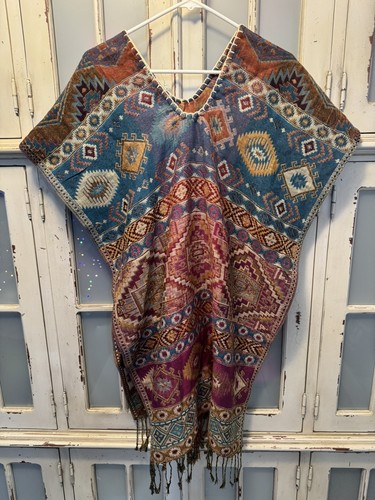 Multicolor pashmina poncho - multicolor,