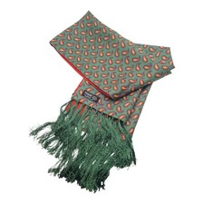 Mens Vintage Tootal Style Reversible Paisley Green Scarf Pattern Dapper Mod S98
