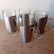 Tall Glass Coffee Latte Mugs Cups Glasses Stainless Steel Handle x 4